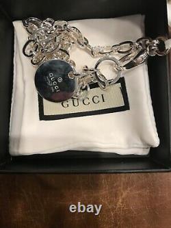 Gucci Sterling Silver Trademark Drop Necklace Made In Italy New In Box