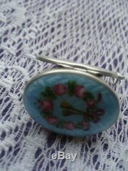Guilloche Sterling Silver Enamel Pink Roses with Bow Wreath Locket made in Germany