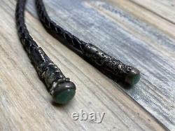 H Fred Skaggs Sterling Silver Bolo Tie With Green Emerald Hand Made Mid Century