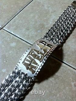 HAND MADE 3 Rows Mens 925 Sterling Silver ID Bar CubanChain Bracelet
