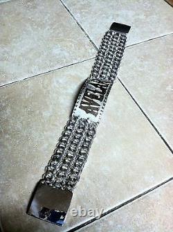 HAND MADE 3 Rows Mens 925 Sterling Silver ID Bar CubanChain Bracelet