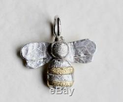HAND MADE Queen Bee NECKLACE SOLID 925 STERLING SILVER & GOLD STRIPES LONDON HM