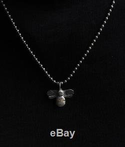 HAND MADE Queen Bee NECKLACE SOLID 925 STERLING SILVER & GOLD STRIPES LONDON HM