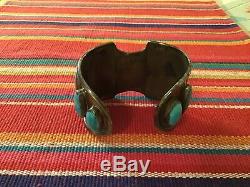 HAND MADE STERLING Silver NAVAJO TURQUOISE Wide! CUFF WATCH BRACELET Old Pawn