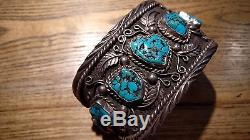 HEAVY Mens Navajo Natural Turquoise Bracelet Sterling Silver 200g! Hand Made