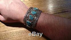 HEAVY Mens Navajo Natural Turquoise Bracelet Sterling Silver 200g! Hand Made