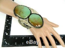 HUGE Vintage Native American Turquoise Sterling Silver Hand Made Cuff Bracelet