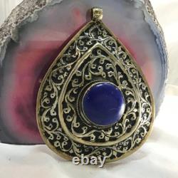Hand Made 925 Sterling Silver Necklace Pendant With Blue Malachite Stone