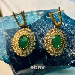 Hand Made 925 Sterling Silver Pair of Earrings With Emerald Stone