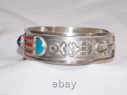 Hand Made Egyptian Bracelet Solid Sterling Silver Bracelet with Precious Scarab