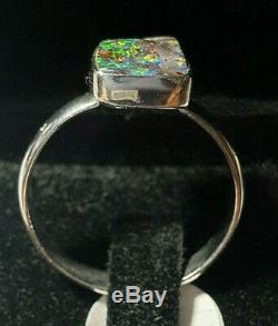 Hand Made Fine Silver Boulder Opal gem Ring Size 8 lot4