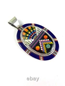 Hand Made Handcrafted Sterling Silver Multi-Gem Intricate Micro Inlay Pendant