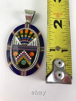 Hand Made Handcrafted Sterling Silver Multi-Gem Intricate Micro Inlay Pendant