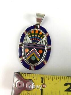 Hand Made Handcrafted Sterling Silver Multi-Gem Intricate Micro Inlay Pendant