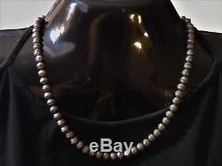 Hand Made SUN Stamped STERLING Silver NAVAJO PEARLS 18-22 Adjustable NECKLACE