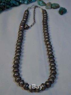 Hand Made SUN Stamped STERLING Silver NAVAJO PEARLS 18-22 Adjustable NECKLACE