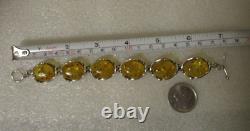 Hand Made Signed 925 EU BRACELET Oval HONEY AMBER Cabs Sterling Silver Toggle 7