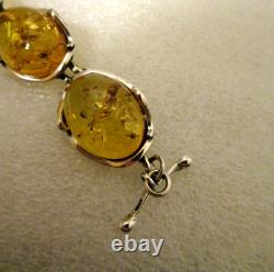 Hand Made Signed 925 EU BRACELET Oval HONEY AMBER Cabs Sterling Silver Toggle 7