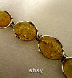 Hand Made Signed 925 EU BRACELET Oval HONEY AMBER Cabs Sterling Silver Toggle 7