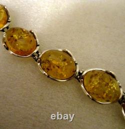 Hand Made Signed 925 EU BRACELET Oval HONEY AMBER Cabs Sterling Silver Toggle 7