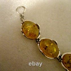 Hand Made Signed 925 EU BRACELET Oval HONEY AMBER Cabs Sterling Silver Toggle 7