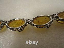 Hand Made Signed 925 EU BRACELET Oval HONEY AMBER Cabs Sterling Silver Toggle 7