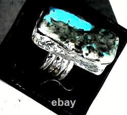 Hand Made Southwestern Sterling Silver Bisbee Turquoise Ring SZ 8.5 JL2