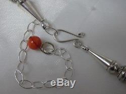 Hand Made Stamped STERLING Silver NAVAJO PEARLS Bamboo CORAL 17-21 Necklace