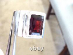 Hand Made Sterling Silver 8 Carat Emerald Cut Garnet Ring Men's Sz 10.5