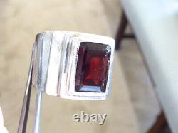 Hand Made Sterling Silver 8 Carat Emerald Cut Garnet Ring Men's Sz 10.5