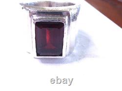 Hand Made Sterling Silver 8 Carat Emerald Cut Garnet Ring Men's Sz 10.5