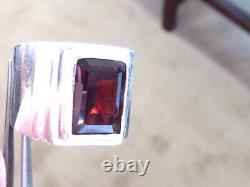 Hand Made Sterling Silver 8 Carat Emerald Cut Garnet Ring Men's Sz 10.5