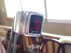 Hand Made Sterling Silver 8 Carat Emerald Cut Garnet Ring Men's Sz 10.5