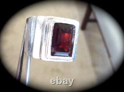 Hand Made Sterling Silver 8 Carat Emerald Cut Garnet Ring Men's Sz 10.5