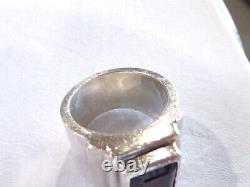 Hand Made Sterling Silver 8 Carat Emerald Cut Garnet Ring Men's Sz 10.5