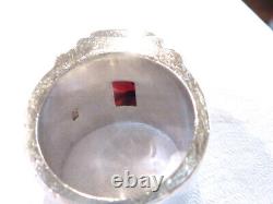 Hand Made Sterling Silver 8 Carat Emerald Cut Garnet Ring Men's Sz 10.5