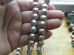 Hand Made Sterling Silver Beaded Necklace Signed 30 Long 82.3 Grams