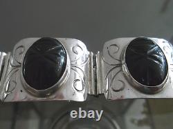 Hand Made Sterling Silver Bracelet with Obsidian (Volacanic Stone) Free Shipping