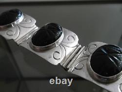 Hand Made Sterling Silver Bracelet with Obsidian (Volacanic Stone) Free Shipping