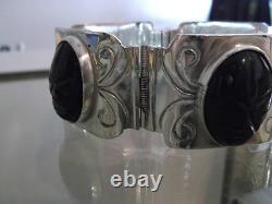 Hand Made Sterling Silver Bracelet with Obsidian (Volacanic Stone) Free Shipping