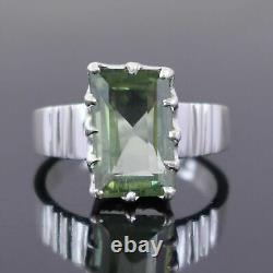 Hand Made Sterling Silver Emerald Cut Blue Diamond Ring 5.7 Cts