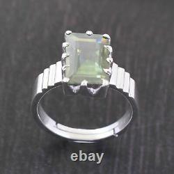 Hand Made Sterling Silver Emerald Cut Blue Diamond Ring 5.7 Cts