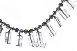 Hand Made Sterling Silver Labradorite and Quartz Crystal Bead Necklace