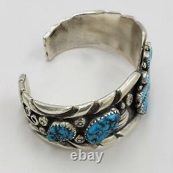 Hand Made Sterling Silver Native American Indian turquoise cuf bracelet Signed