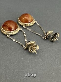 Hand Made Sterling Silver Red And Black Agate Diamond Dangling Earrings Hand Made Sterling Silver Red And Black Agate Diamond Dangling Earrings