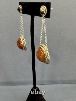 Hand Made Sterling Silver Red And Black Agate Diamond Dangling Earrings