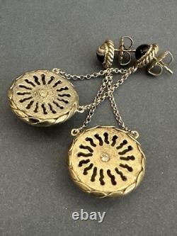 Hand Made Sterling Silver Red And Black Agate Diamond Dangling Earrings