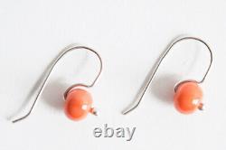 Hand Made Sterling Silver Red Coral Bead Earrings