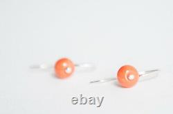 Hand Made Sterling Silver Red Coral Bead Earrings