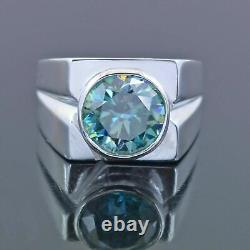 Hand Made Sterling Silver Solitaire Blue Diamond Ring 3.50 Cts